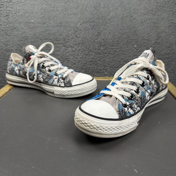 Converse Chuck Taylor All Star Low Top Shoes Blue Grey Print Size 8 Women - Picture 2 of 8